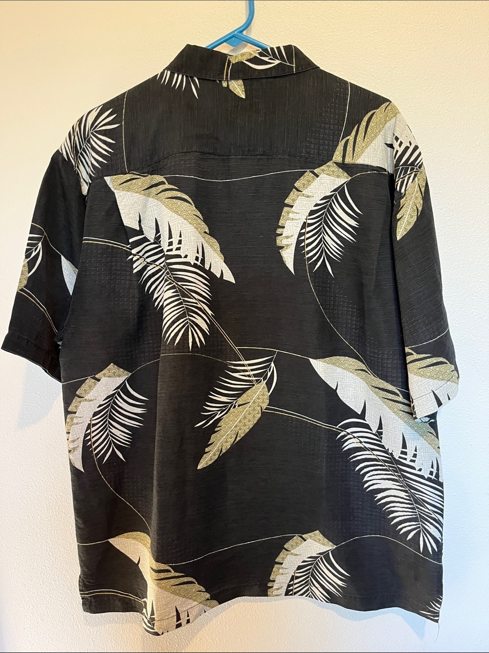 Vintage Tommy Bahama Black Silk/Linen Palm Leaf Hawaiian Aloha Camp Shirt L - Picture 4 of 7